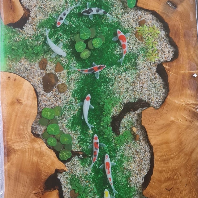 Blue river resin dining table top with epoxy inlay burl wood