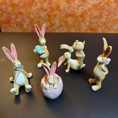 Grey Small Sitting Rabbit With Jute Bow, Rabbit, Bunny, Home Decor ...