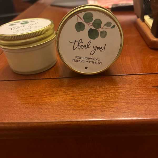 Eucalyptus Bridal Shower Favor Candles / Personalized 4 Oz. Soy Candle ...