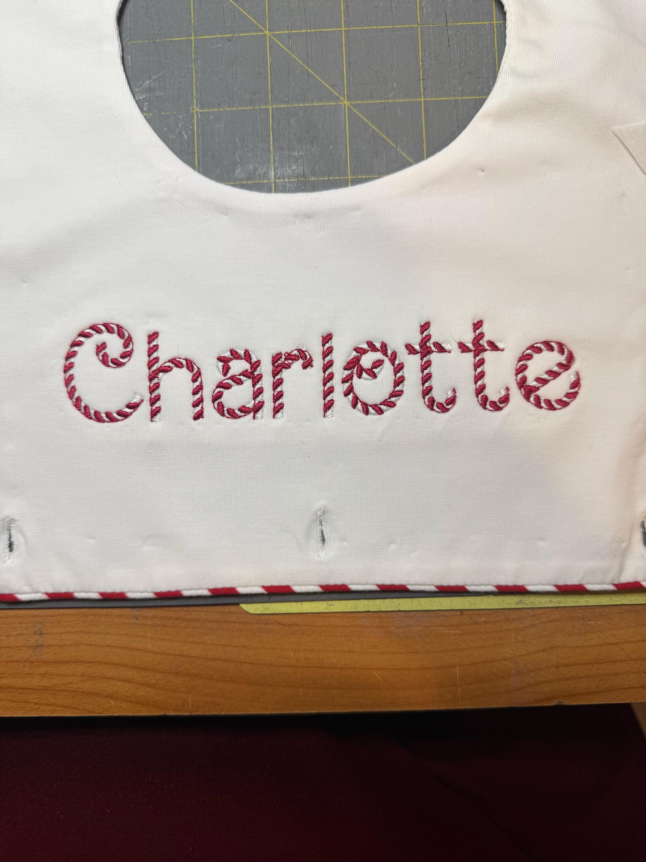 Customer project using Classic 2-Color Candy Cane Font embroidery design