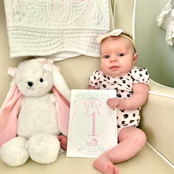 Watercolor Baby Milestone Cards Two Sided / Floral Crest / Gift / Baby ...