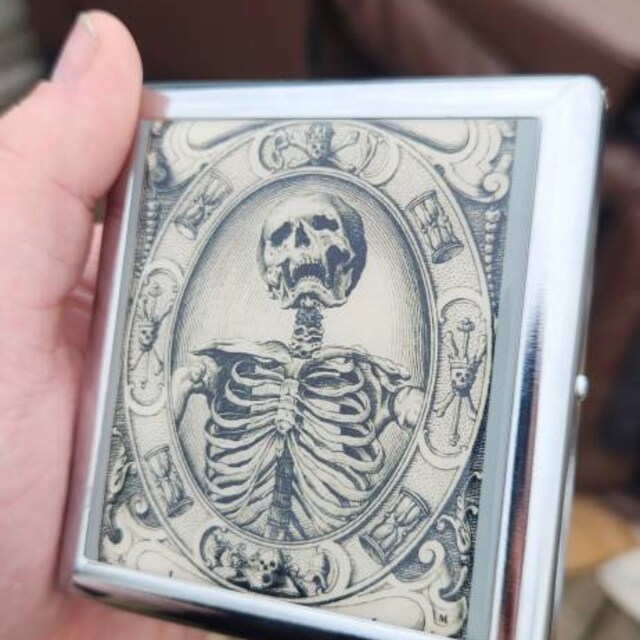Memento Mori Cigarette Case Business Card ID Holder Wallet Goth