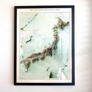 日本地図、日本2D立体地図、日本歴史地図、日本古地図、日本ビンテージ