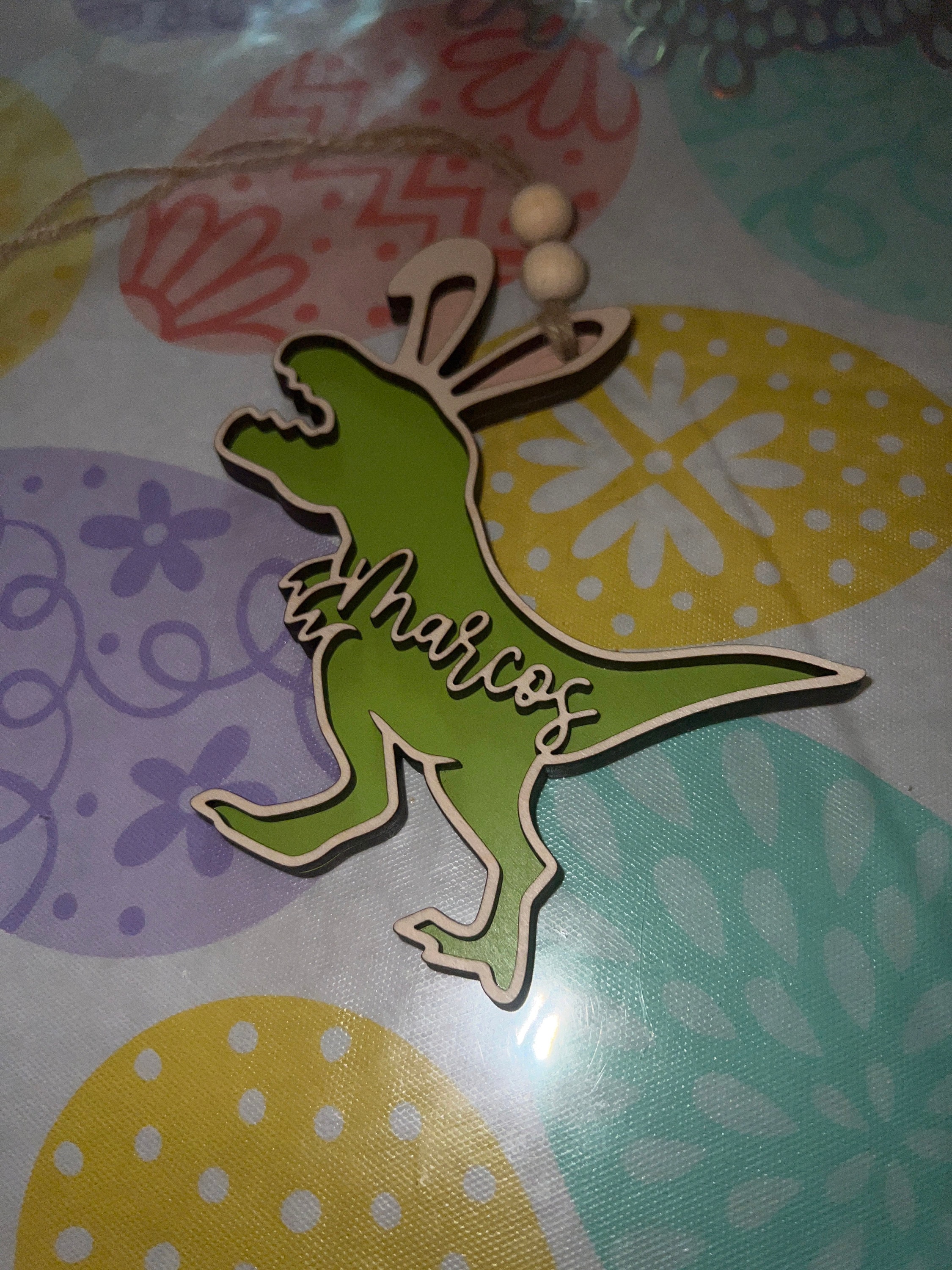 Easter basket tag, personalized name tag, dinosaur decor, Dino easter tag, easter bunny, kids easter decor, Easter egg, baby boy gift