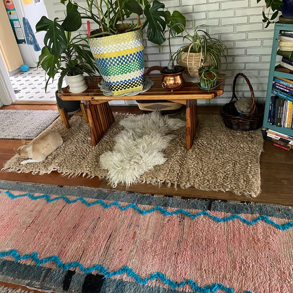 Beige Bedroom Wool Rug Small Area Rug Pompom Carpet Woolen Runner ...
