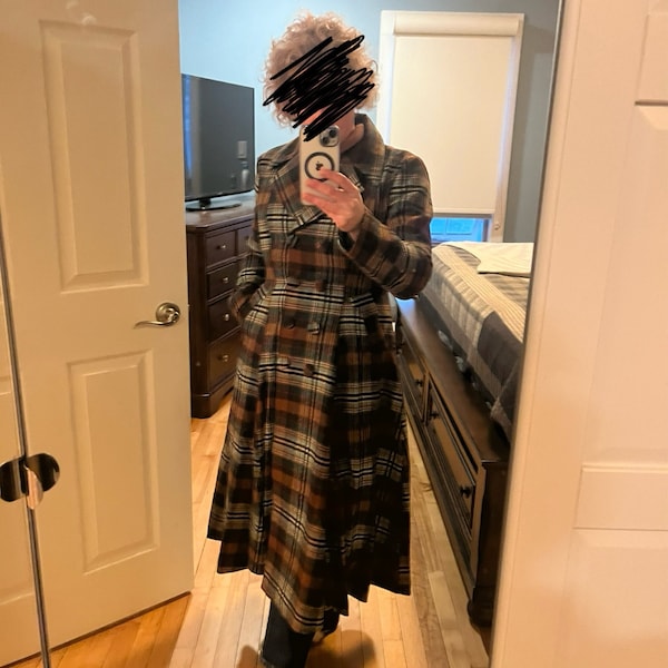 Elongated Flannel Long Plaid Wool Coat