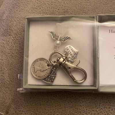Personalised 60th Birthday Lucky Sixpence Keyring - Vintage Style Gift For Her