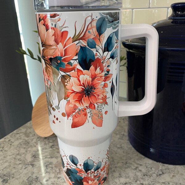 Boho Floral 40oz Quencher Tumbler Wrap/ PNG Tumbler Design Sublimation ...