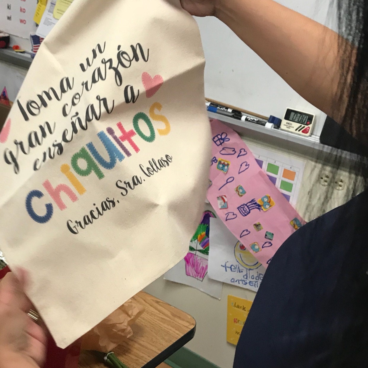 teacher tote bag - adorable teacher tote for kindergarten, first grade - teacher gift big heart to help shape little minds 22MSCL-022-BBag