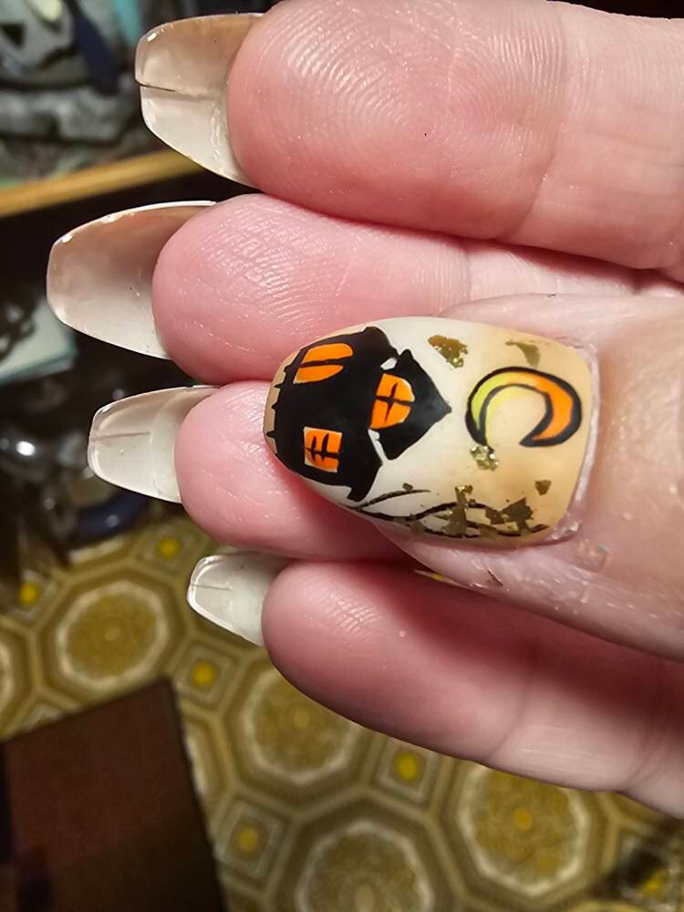 Spooky House Press On Nails | Halloween Special Press On Nails Stiletto | Hand-made Glue On Nails | Luxury Fake Nails | False Nails HA2