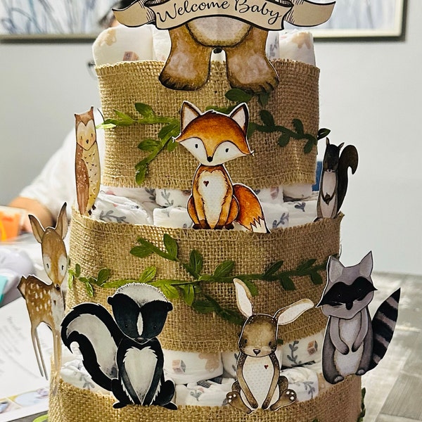 Woodland Diaper Cake Kit, Woodland Baby Shower Diaper Cake Decoration ...
