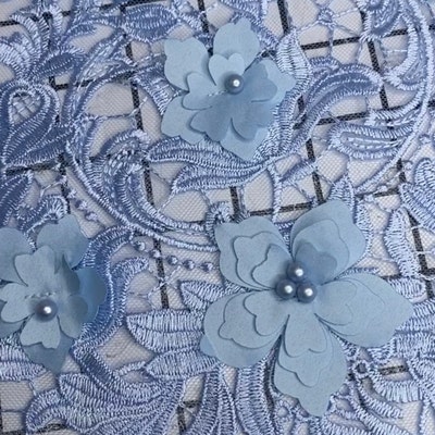 Baby Blue Floral Embroidery With 3D Satin Flowers & Pearls on - Etsy