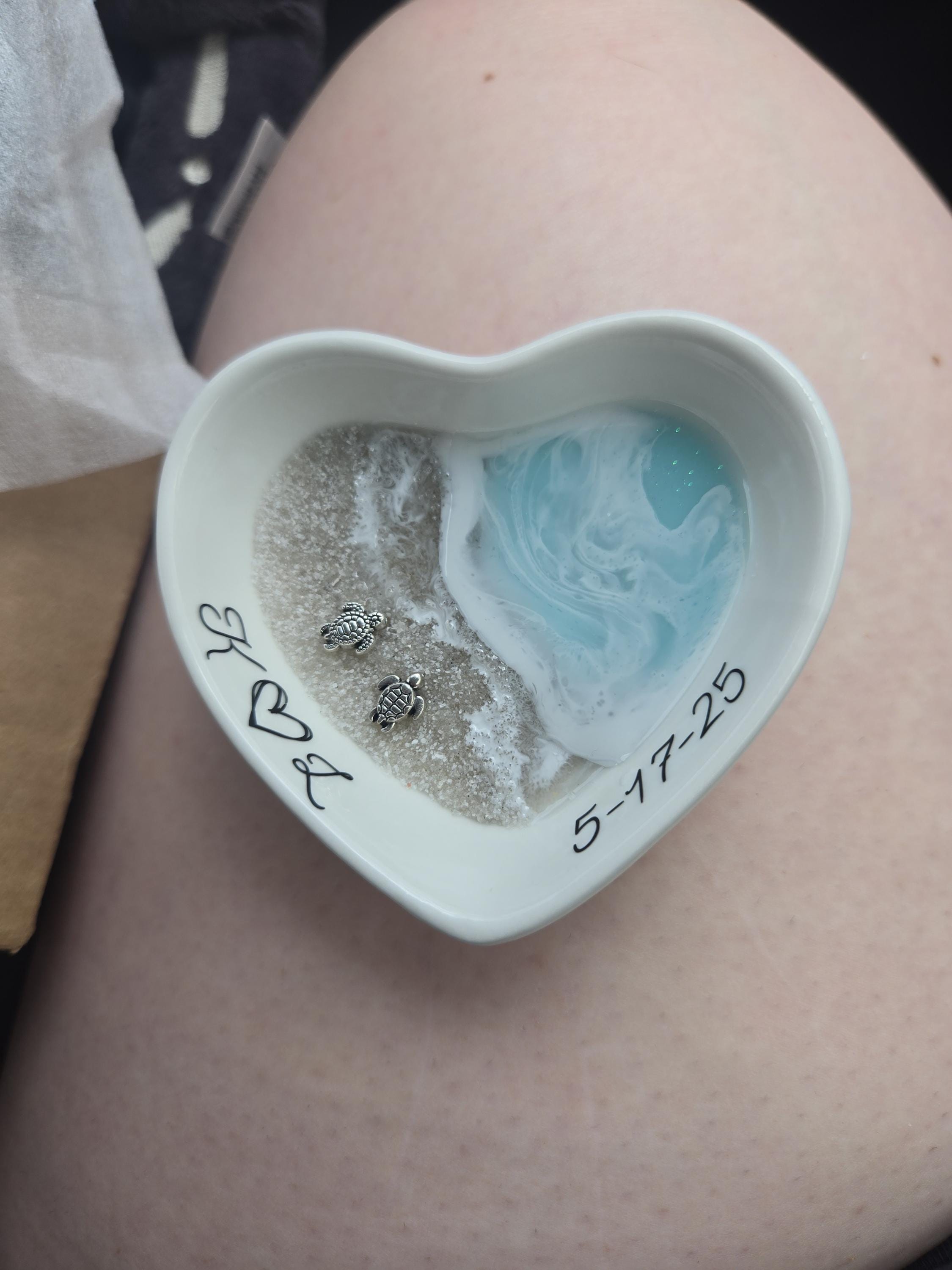 Personalized Turtle Ring Dish Custom Wedding Gift Engagement Engaged Fiancé Wife Custom Ocean Decor Beach Ceramic Heart Woman Anniversary