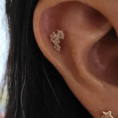 14k Solid Gold Heart Rook Earring Heart Rook Piercing Diamond Curved ...