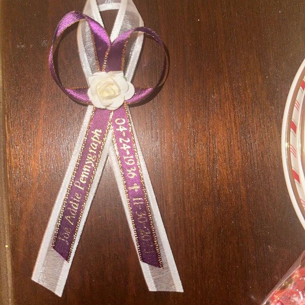 Personalized Funeral Ribbon Favors: Custom Memorial Ribbons With Pin ...