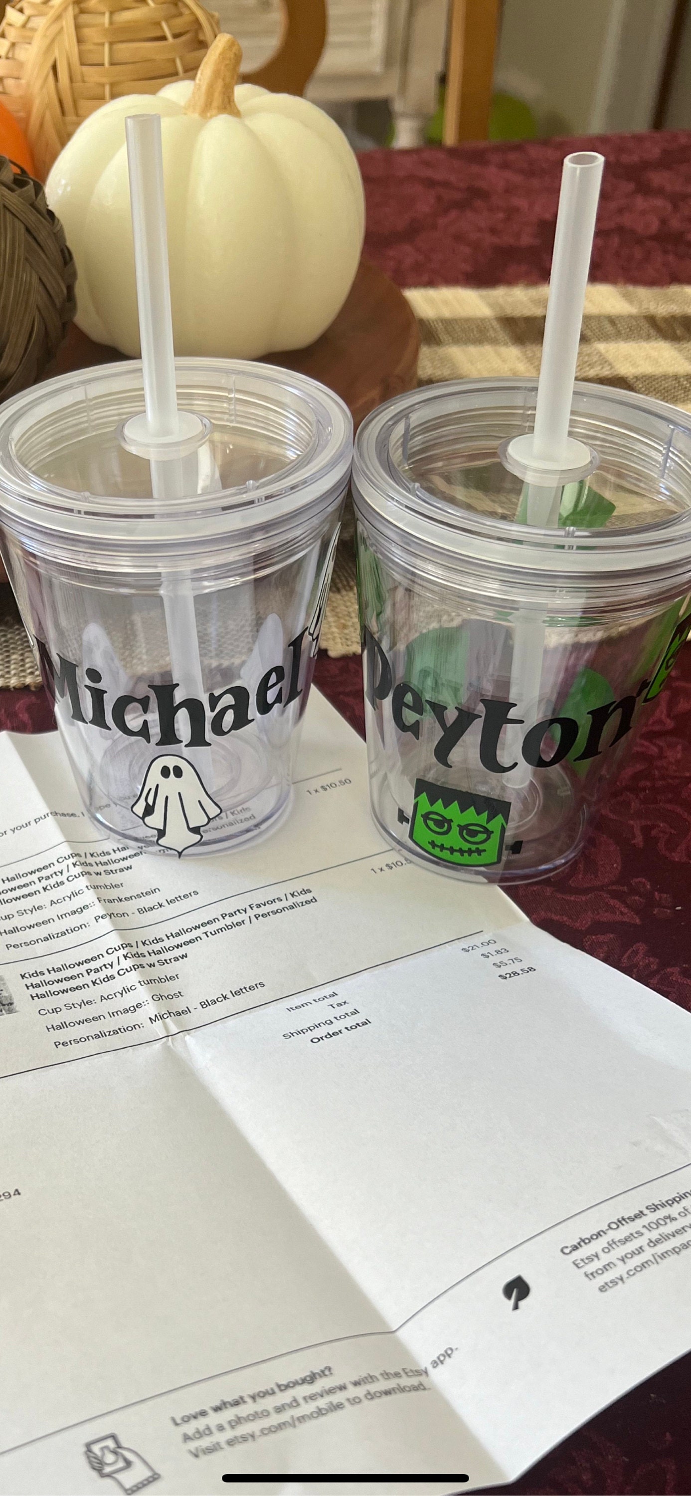 Kids Halloween Cups / Kids Halloween Party Favors / Kids Halloween Party / Kids Halloween Tumbler / Personalized Halloween Kids Cups w Straw
