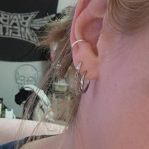 Fake Conch Piercing, Large Hoop, Silver Ear Cuff, 16 Gauge, No
