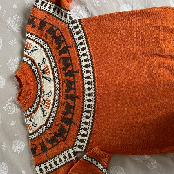 Pumpkins Cats Handmade Sweater Jumper. Acrylic Vegan Wool, Fall