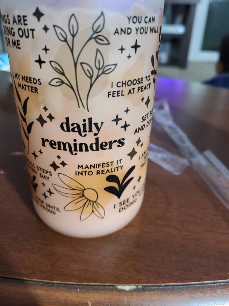 Mental Health Tumbler with Lid and Straw, Daily Affirmations Glass Cup, 16oz Daily Affirmations Tumbler, Gift for Her/Bestie, Soul Sister, BFF, Best Friend Tumbler