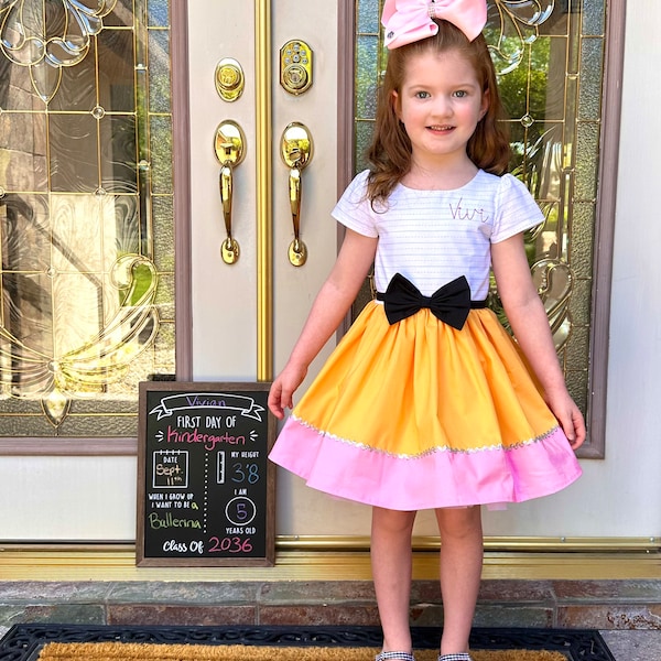 Girls Pencil Dress, Girls First Day of School Dress, Kindergarten Dress