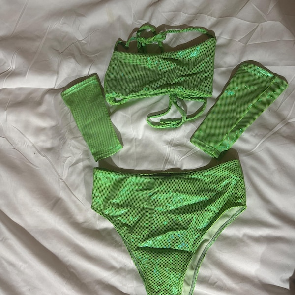 Silver White Feather Rave Set – Sparkly Crop Top and Fluffy Trim Mini ...