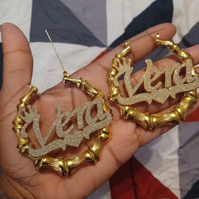 PERSONALIZED 14K GP 1.5 SMALL ROUND BAMBOO