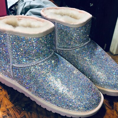 Newsuper Bling and Sparkly Short Sheepskin Wool BOOTS W Shinning Czech ...