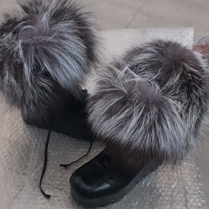 Platform Winter Boots, Extravagant Shoes, Women Leather Boots, Black ...