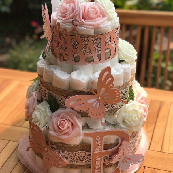 Baby Shower Gift - Butterfly & Flower Diaper Cake - Etsy