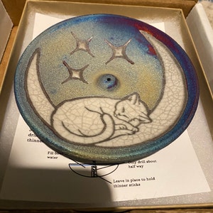 Raku Ceramic Cat Incense Holder, Pottery Incense Burner, Handmade Italy