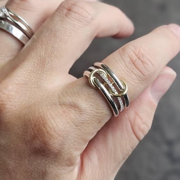 Multi-link Connected Ring by Argentajewel in 925 Silver & 18K Gold ...