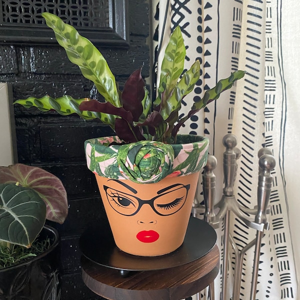 Terracotta Face Planter Pots With Headwrap- Pot Head Christmas Gift - Etsy