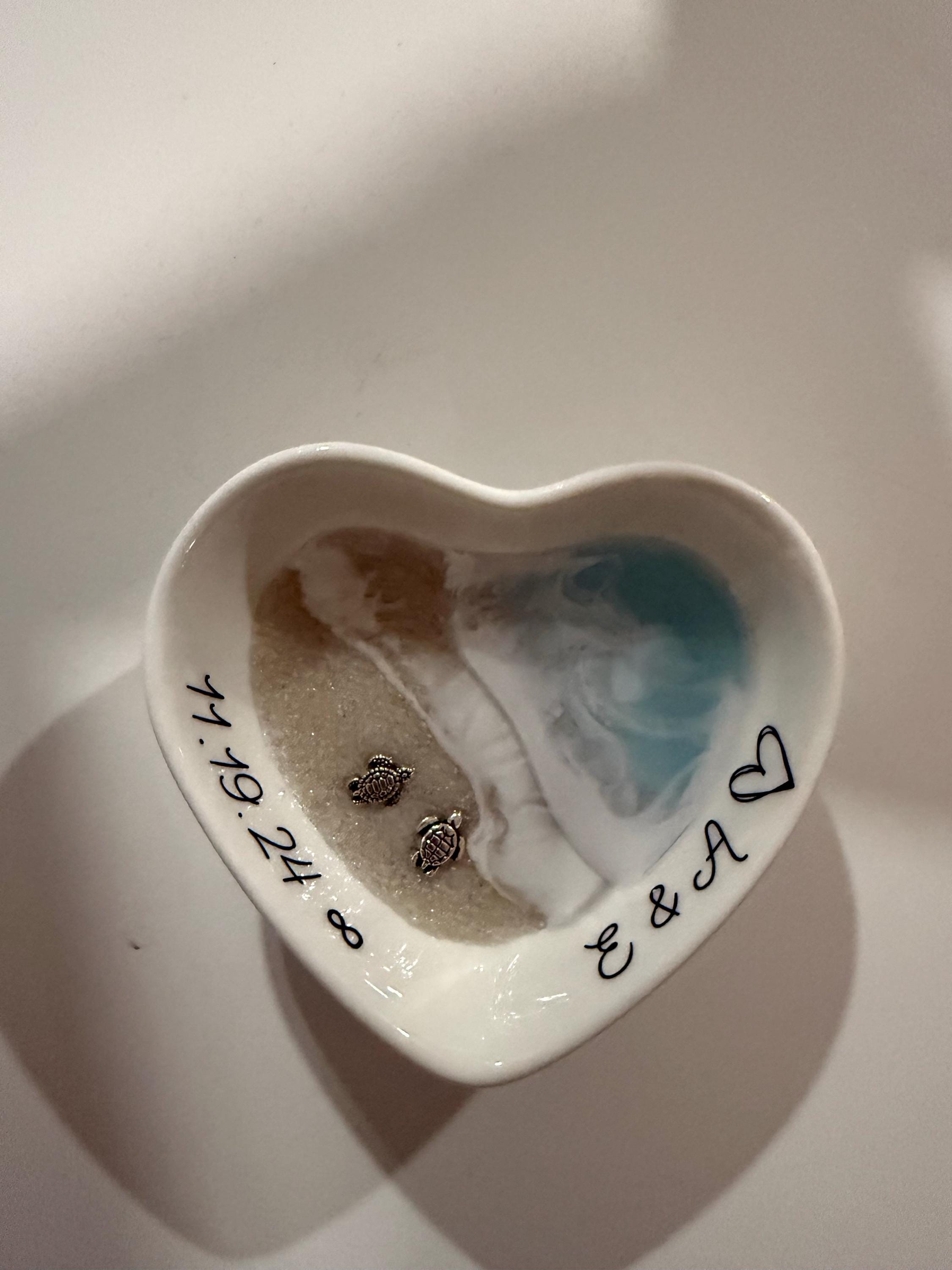 Personalized Turtle Ring Dish Custom Wedding Gift Engagement Engaged Fiancé Wife Custom Ocean Decor Beach Ceramic Heart Woman Anniversary