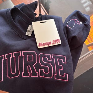Embroidered NURSE Athletic Block Gemma Sweatshirt | Nurse Pullover Sweatshirt | Gift for Grad | New Nurse Gift | Nurse Crewneck Sweatshirt
