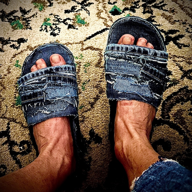 Original custom made denim slides Custom Denim Slides With Pearl Accents and Bling - Etsy main image 4