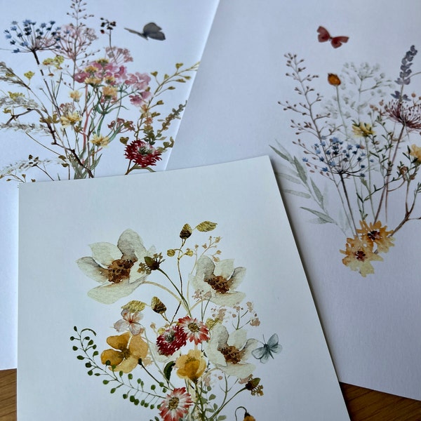 Set of 3 Boho Wildflower Nursery Prints, Neutral Floral Wall Art, Baby ...
