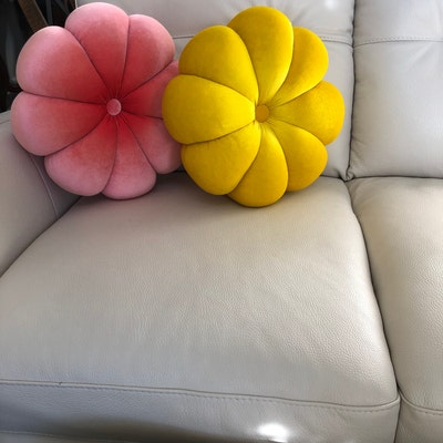 Flower Velvet Round Pillow 14,5 Hand Made Pillow,circular Pillow,round ...