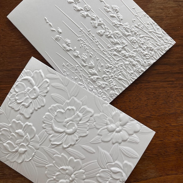 Embossed Floral Greeting Cards Set: Blank Note Cards, Heavy White Card ...