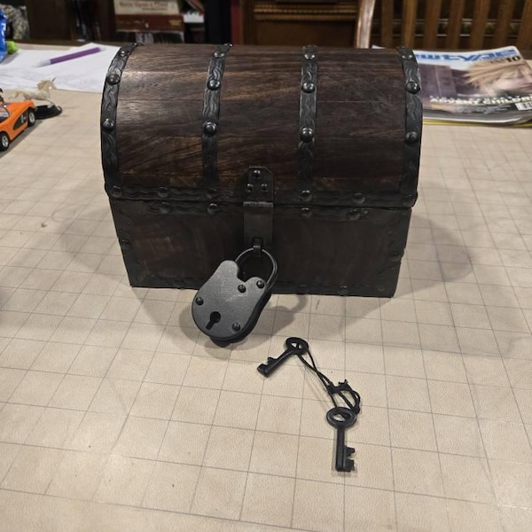 Wooden Treasure Chest With Decorative Rivets and Reinforcing Iron ...