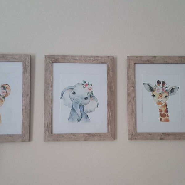Animals Nursery Wall Art Watercolor Safari Girl Pink Coral Blush Floral ...