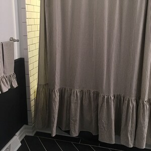 Ruffled Ticking SHOWER CURTAIN Custom Sizes Colors Ruffled Curtains ...