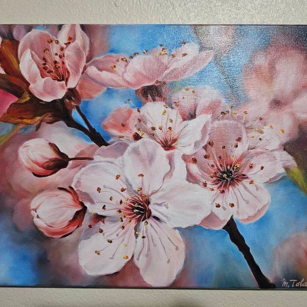 Cherry Blossom Painting Original Floral Oil on Canvas Spring Flowers ...