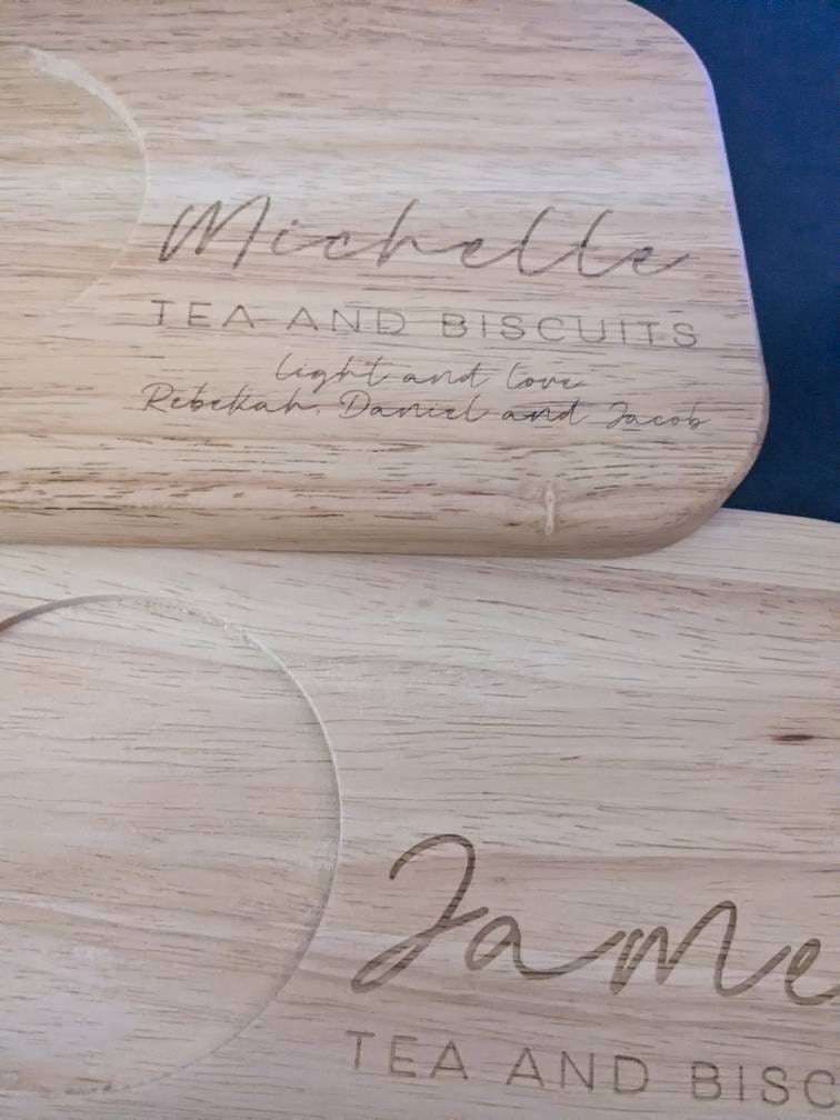 Personalized Custom Engraved Wooden Tea & Biscuit Board Serving Board Novelty Gift Birthday Valentines Housewarming Wedding Christmas