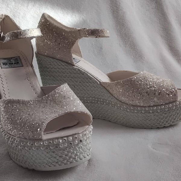 Sparkly Glitter Wedding Wedge Shoes, Comfortable Bridal Heels - Etsy