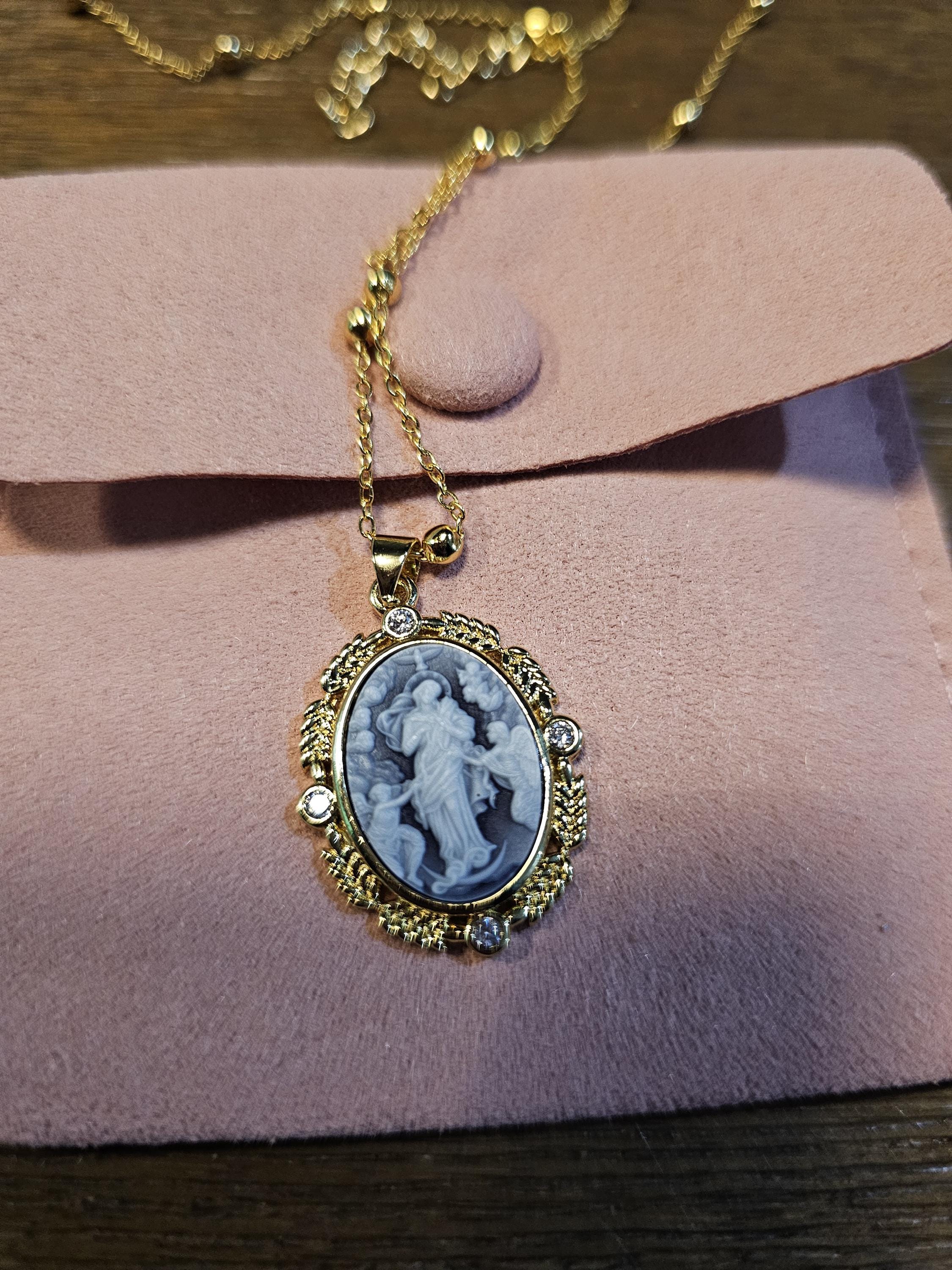 Cameo Necklace, Lady Guadalupe necklace Victorian Necklace, Layering Necklace, Virgin Mary Necklace, Religious Necklace , Angel Necklace