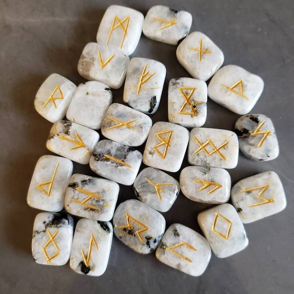 Rainbow Moonstone Rune Sets Elder Futhrak Rune Set Gemstone Runic Set ...