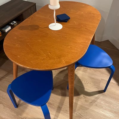 Oval Narrow Walnut Dining Room Table, Round Small Rustic Dining Table for 2, Mid-century Modern ...