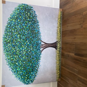 Extra Large Wall Art Abstract Tree Art Tree Painting Blue Grey
