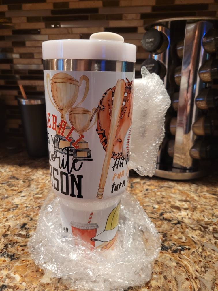 Baseball Lover's 40oz Travel Tumbler - Gift for Mom or Dad, Insulated Cup with Lid and Straw