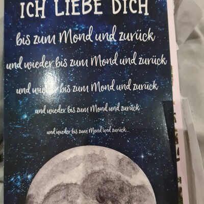 Postkarte Ich liebe dich bis zum Mond, Valentinskarte, Postkarte Liebe